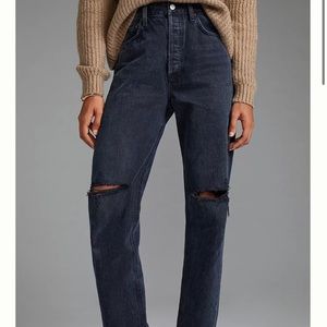 Agolde 90’s pinch waist high rise straight distressed denim jeans in howl